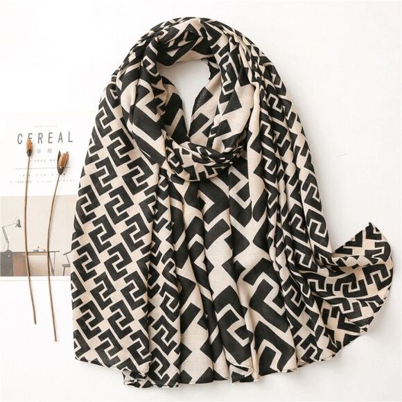 2/$30 Ladies Black Unique Pattern Print Scarf - Picture 1 of 6